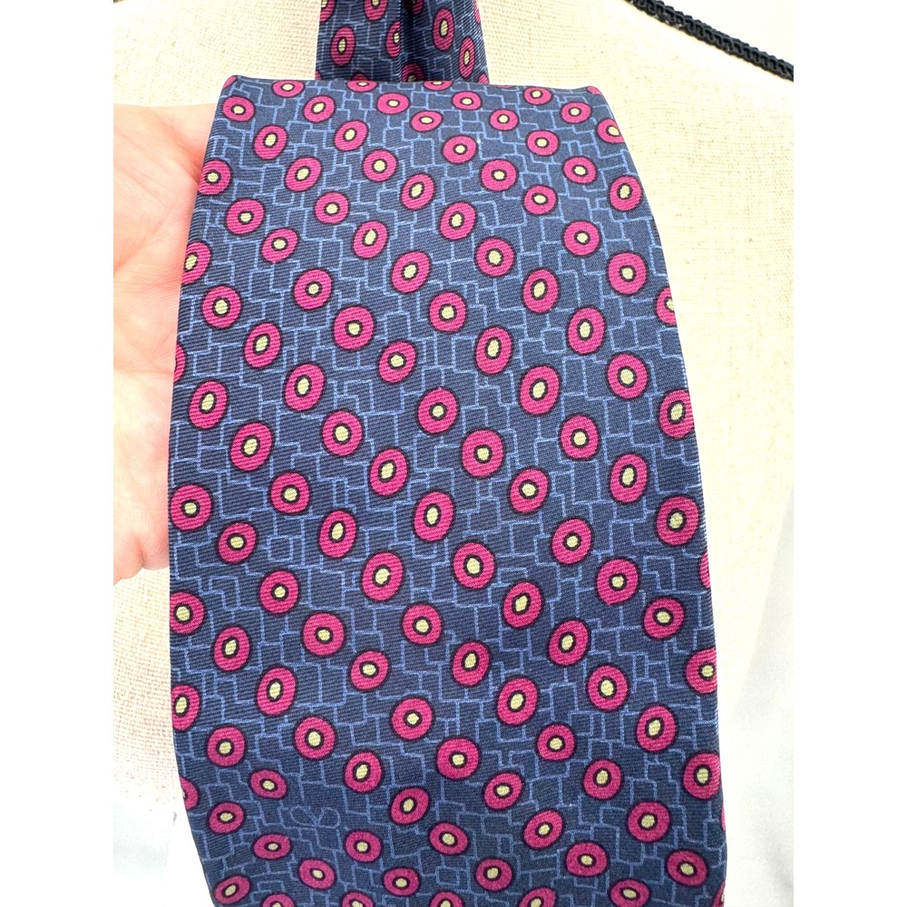 Vintage Y2K Valentino Cravatte Tie Geometric Circles Dots Blue Red 2008 Retro
